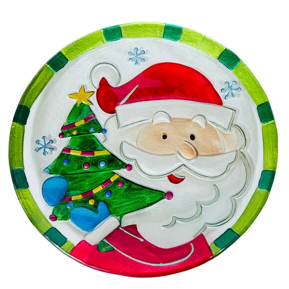 Christmas Holiday Hand Painted Glass Plates Lot of 3 Snowman Santa Reindeer 11" - Picture 2 of 8